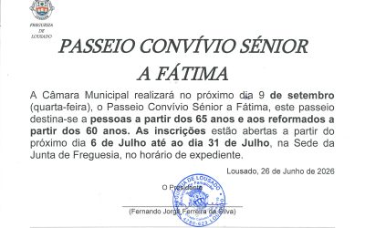 Passeio Sénior a Fátima – 9 de setembro de 2026  – Inscrições de 6 a 31 de julho